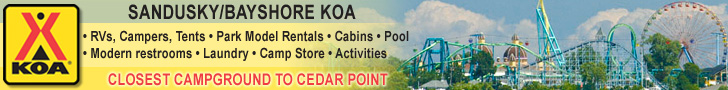 Banner ad for Sandusky Bayshore KOA, Sandusky, Ohio